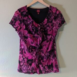 Y2K Fairy Grunge Dark Romantic Rose Floral Chiffon Babydoll Blouse Top Size M